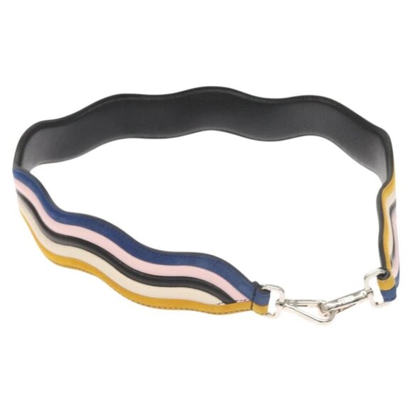 FENDI Strap You Shoulder Strap Leather Black Yellow Auth - Picture 1 of 7